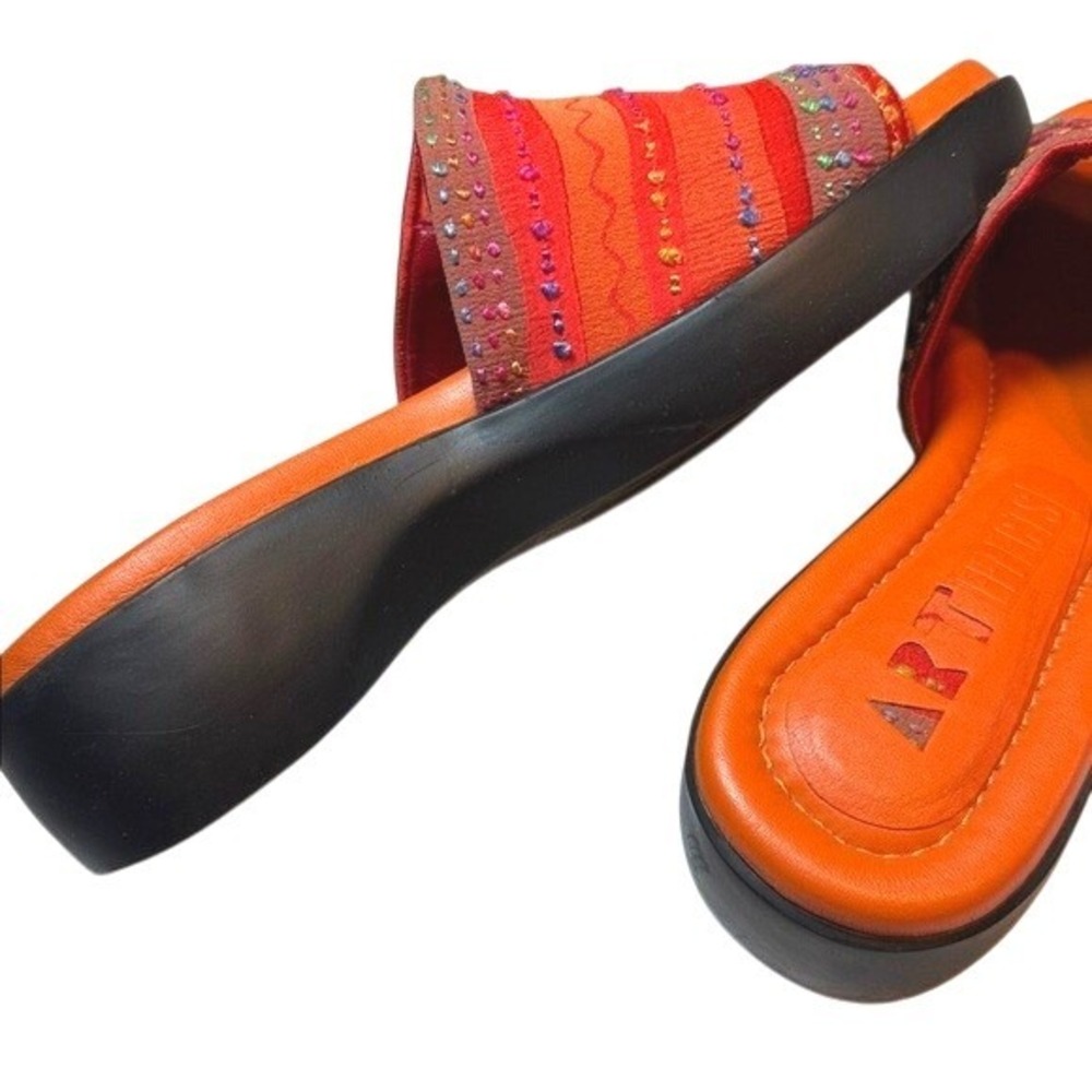 Art Effects Beaded Bright Colors Orange Boho Hippie Funky Summer Sandals‎ Size 6